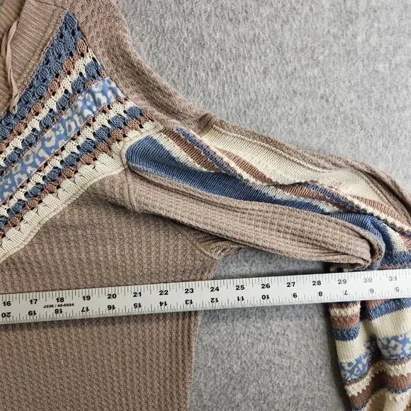 Free People Sweater Womens XS Copenhagen Thermal Waffle Contrasting Sleeves - Picture 13 of 16